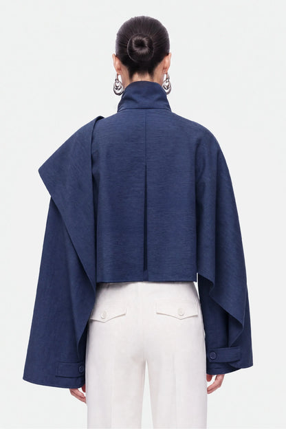Nocturne Navy Women Shawl Detail Stand Collar Trench Coat SKU: N27KN11156_0009 Image 04