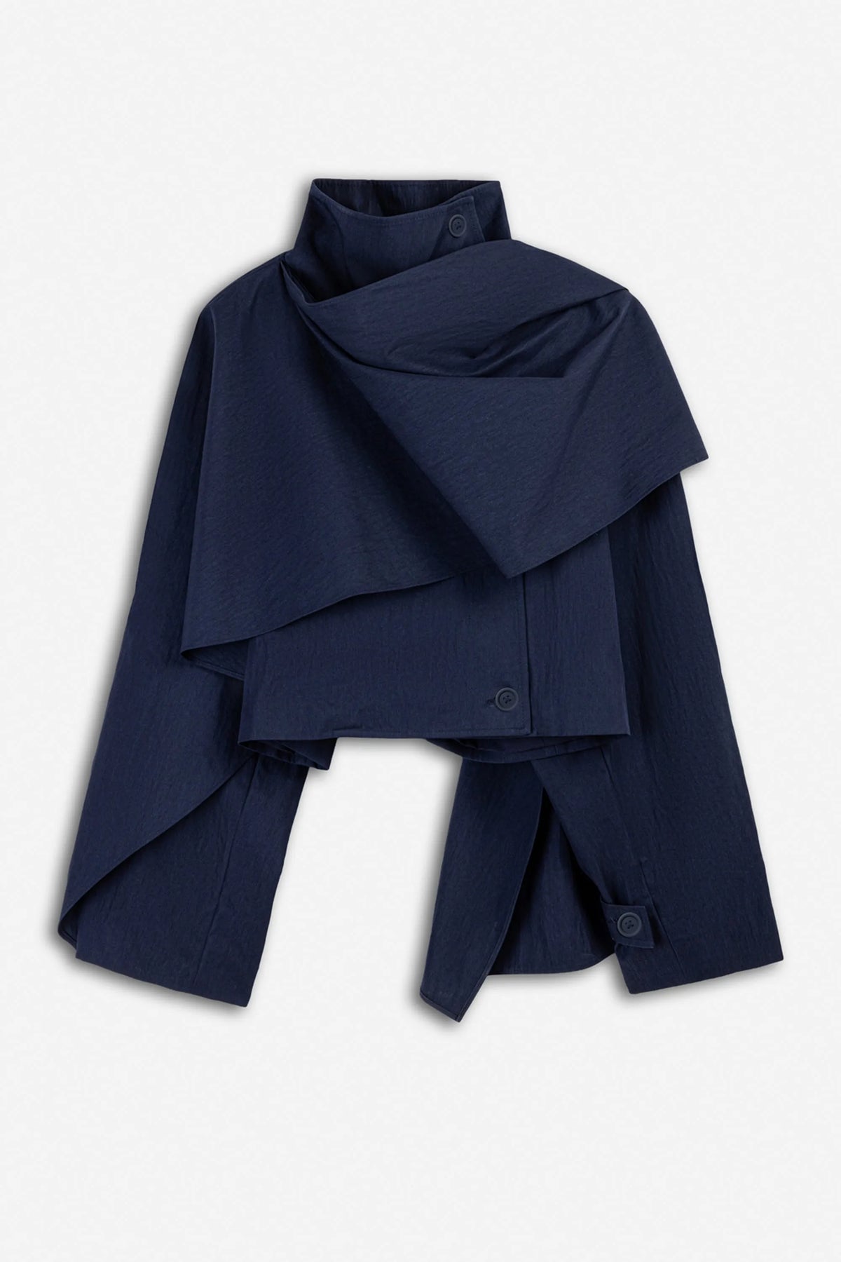 Nocturne Navy Women Shawl Detail Stand Collar Trench Coat SKU: N27KN11156_0009 Image 05
