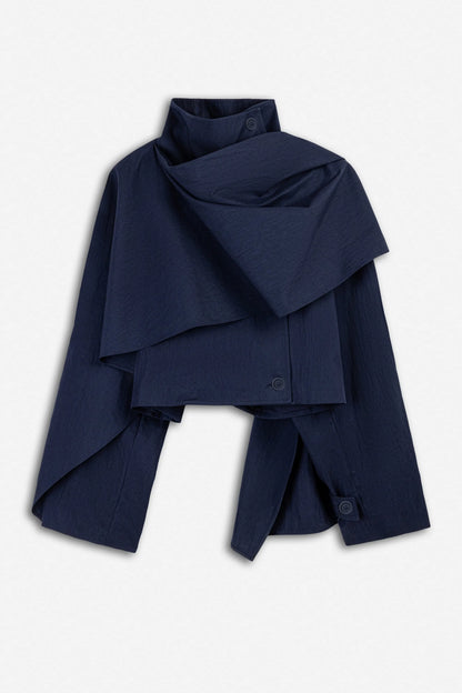 Nocturne Navy Women Shawl Detail Stand Collar Trench Coat SKU: N27KN11156_0009 Image 05