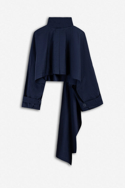 Nocturne Navy Women Shawl Detail Stand Collar Trench Coat SKU: N27KN11156_0009 Image 06