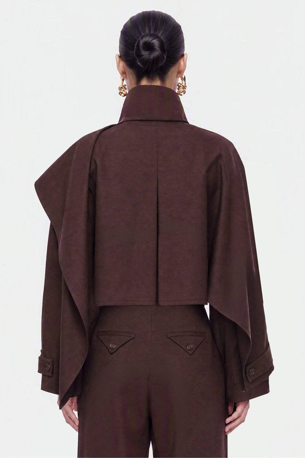 Nocturne Brown Women Shawl Detail Stand Collar Trench Coat SKU: N27KN11157_0025 Image 03