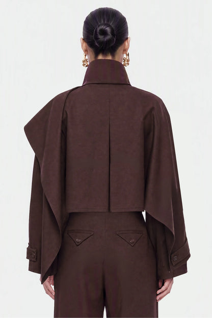 Nocturne Brown Women Shawl Detail Stand Collar Trench Coat SKU: N27KN11157_0025 Image 03