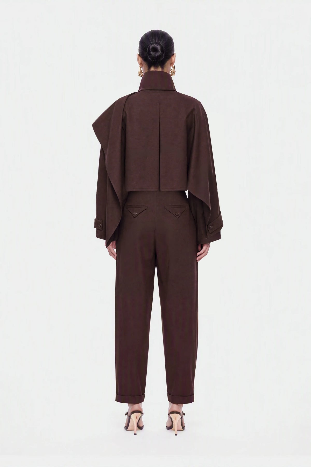 Nocturne Brown Women Shawl Detail Stand Collar Trench Coat SKU: N27KN11157_0025 Image 04