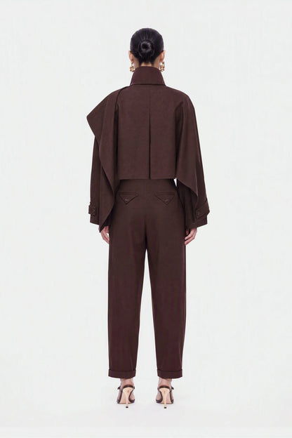 Nocturne Brown Women Shawl Detail Stand Collar Trench Coat SKU: N27KN11157_0025 Image 04