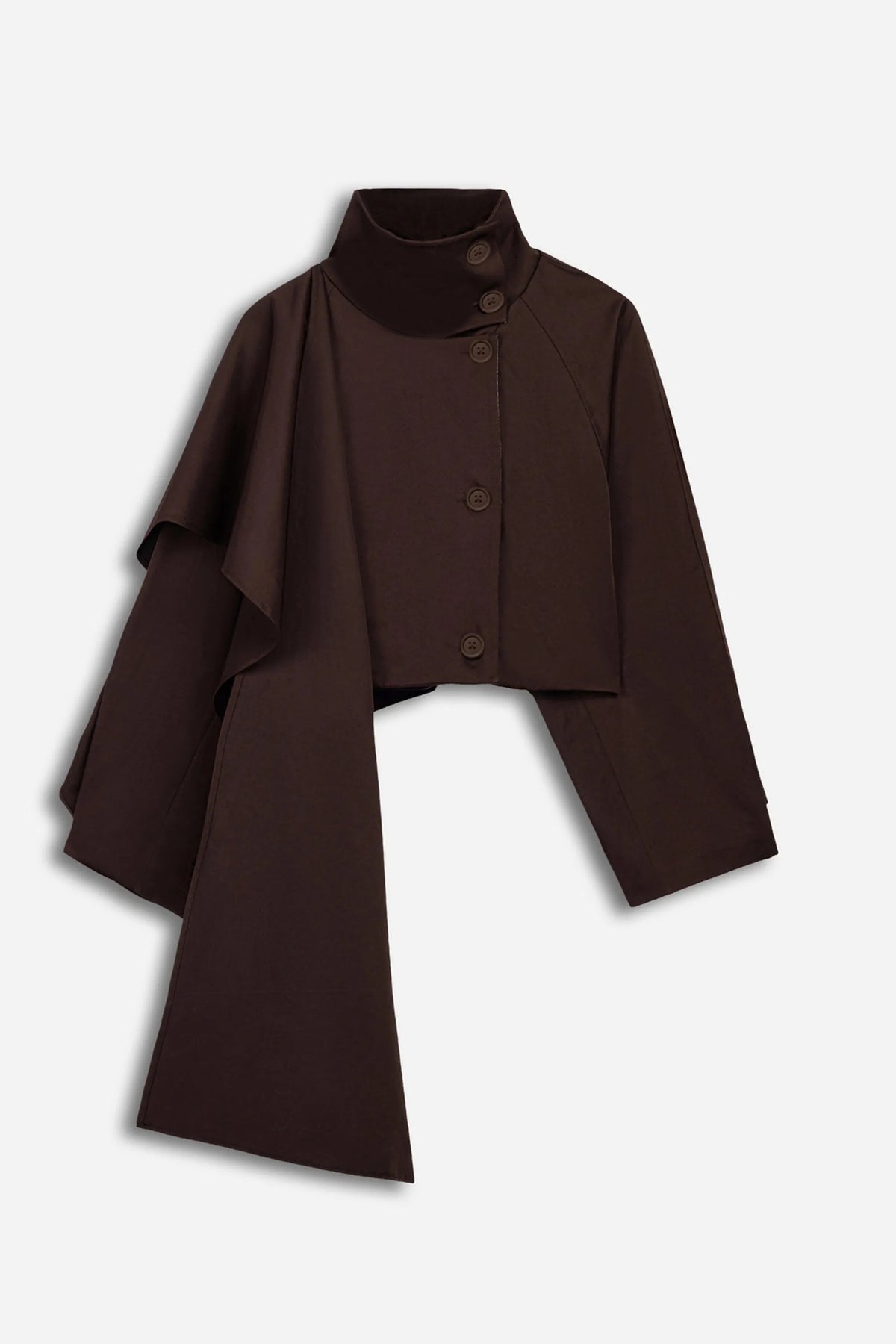 Nocturne Brown Women Shawl Detail Stand Collar Trench Coat SKU: N27KN11157_0025 Image 05