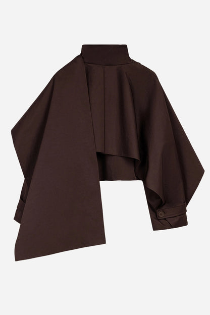 Nocturne Brown Women Shawl Detail Stand Collar Trench Coat SKU: N27KN11157_0025 Image 06