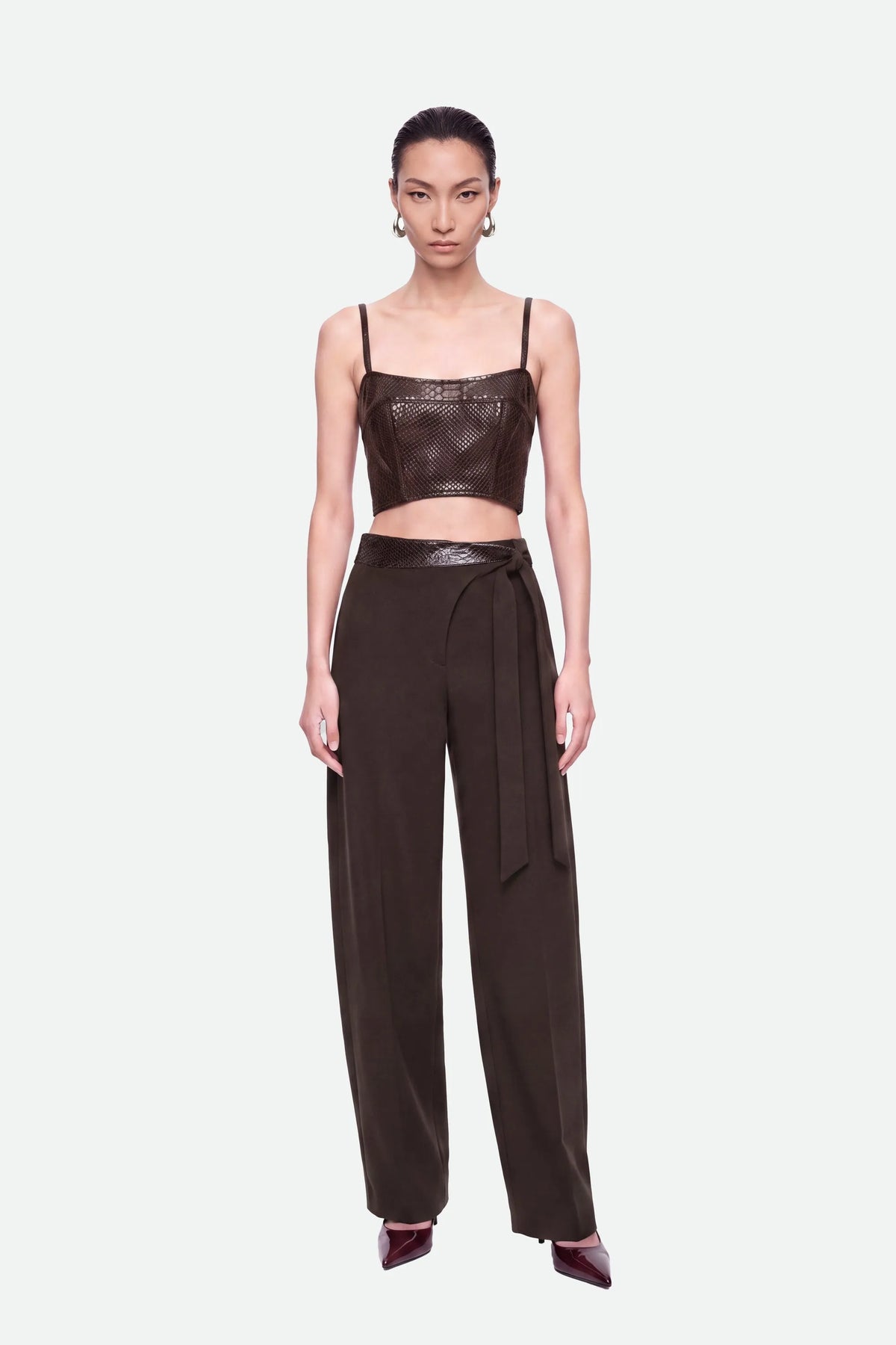 Nocturne Dark Brown Women Snake Effect Leather Bralet SKU: N27KN15151_0094 Image 01