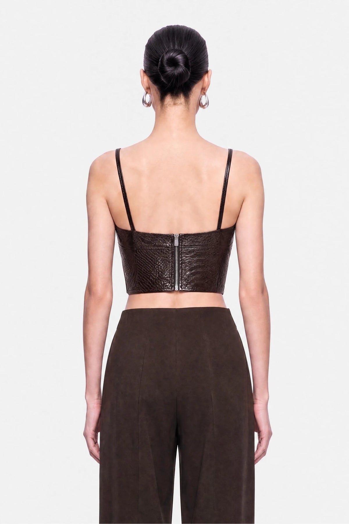 Nocturne Dark Brown Women Snake Effect Leather Bralet SKU: N27KN15151_0094 Image 03