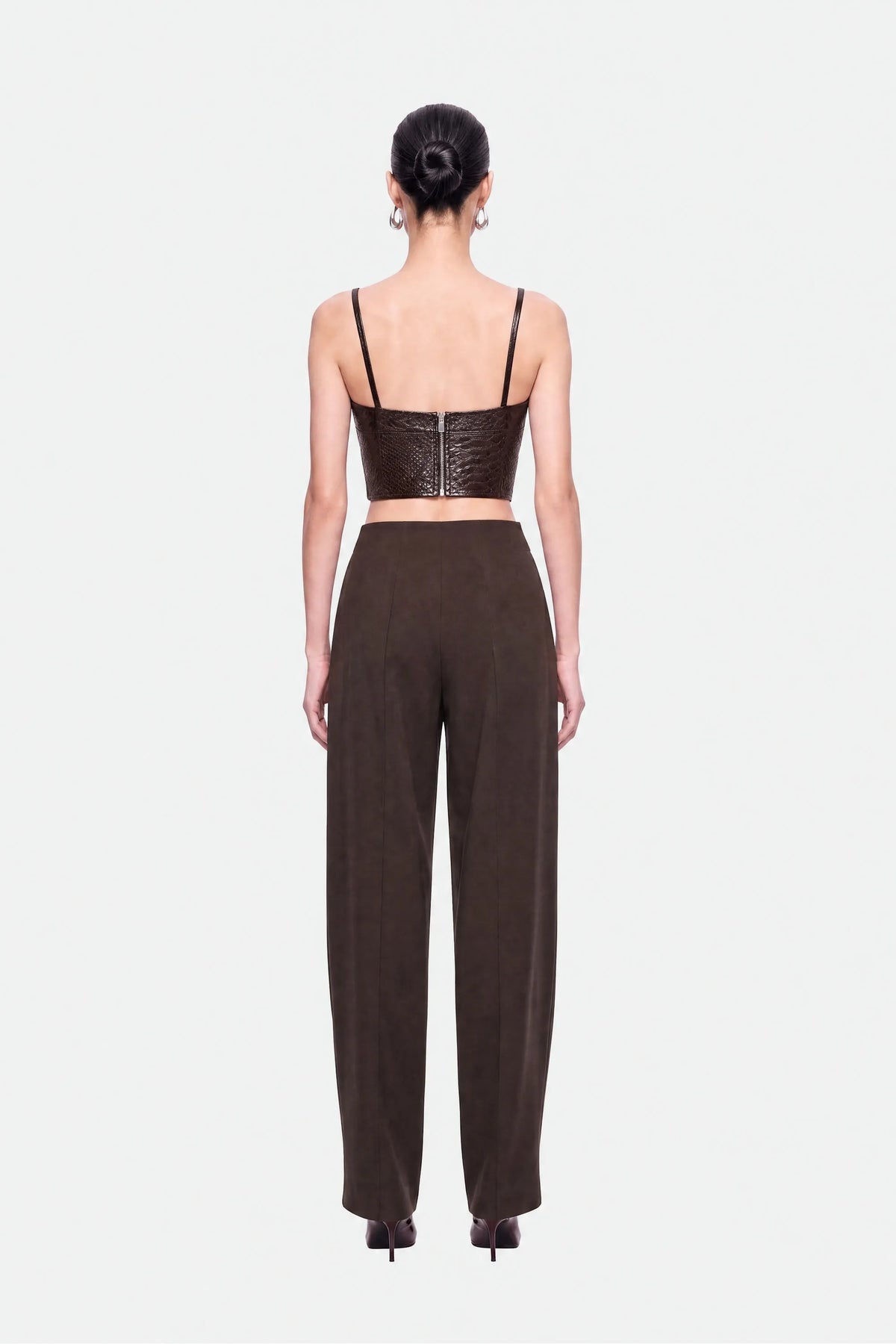 Nocturne Dark Brown Women Snake Effect Leather Bralet SKU: N27KN15151_0094 Image 04
