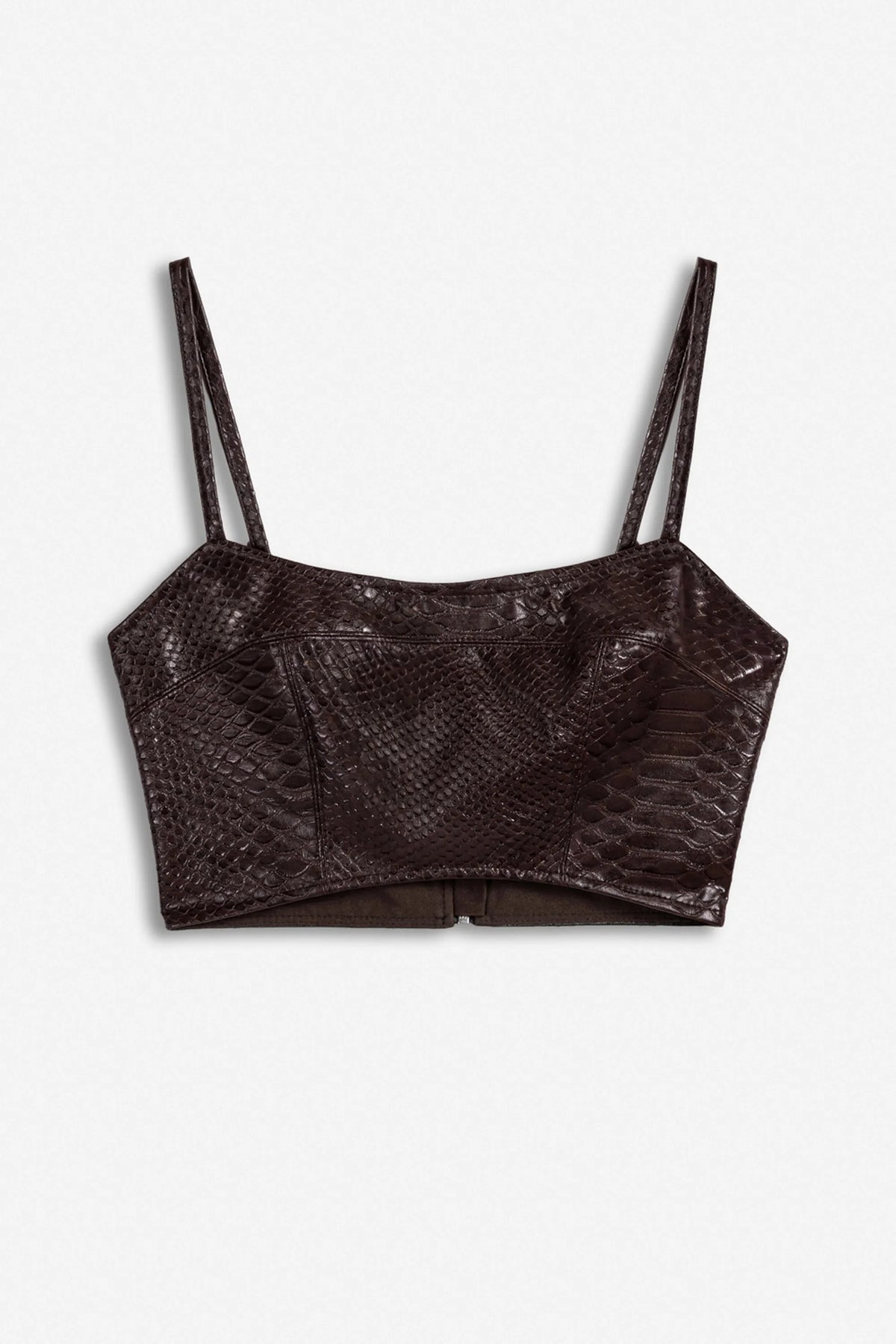 Nocturne Dark Brown Women Snake Effect Leather Bralet SKU: N27KN15151_0094 Image 05