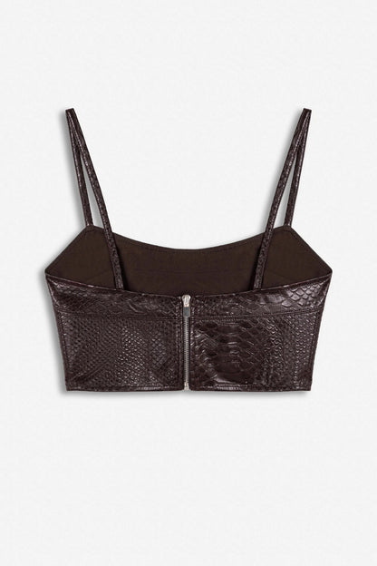 Nocturne Dark Brown Women Snake Effect Leather Bralet SKU: N27KN15151_0094 Image 06