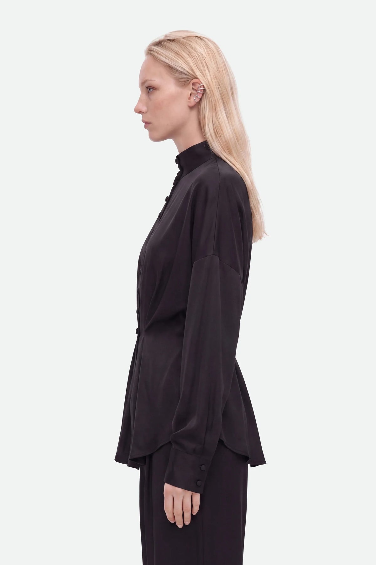 Nocturne Black Women Tie Detail Stand Collar Shirt SKU: N27KN25258_0002 Image 02