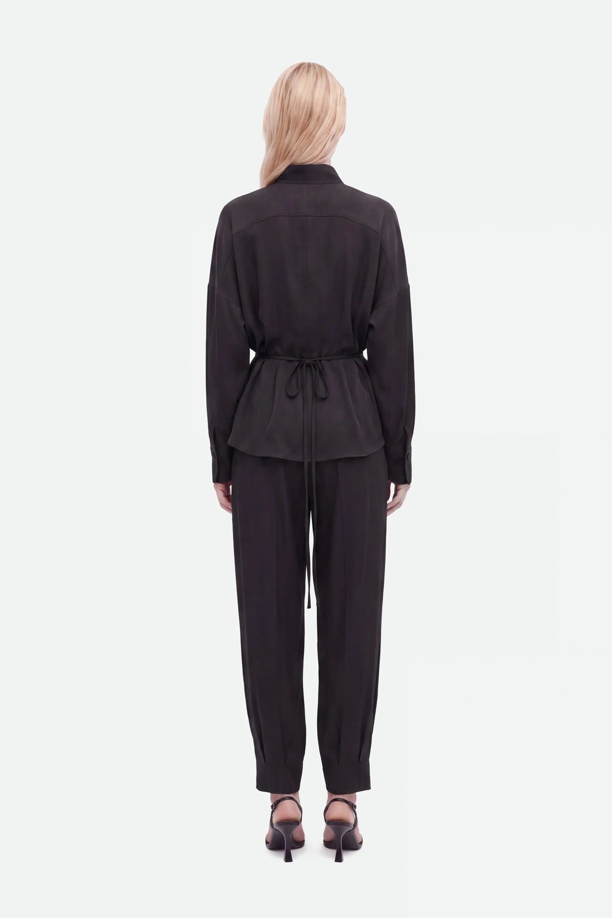 Nocturne Black Women Tie Detail Stand Collar Shirt SKU: N27KN25258_0002 Image 03
