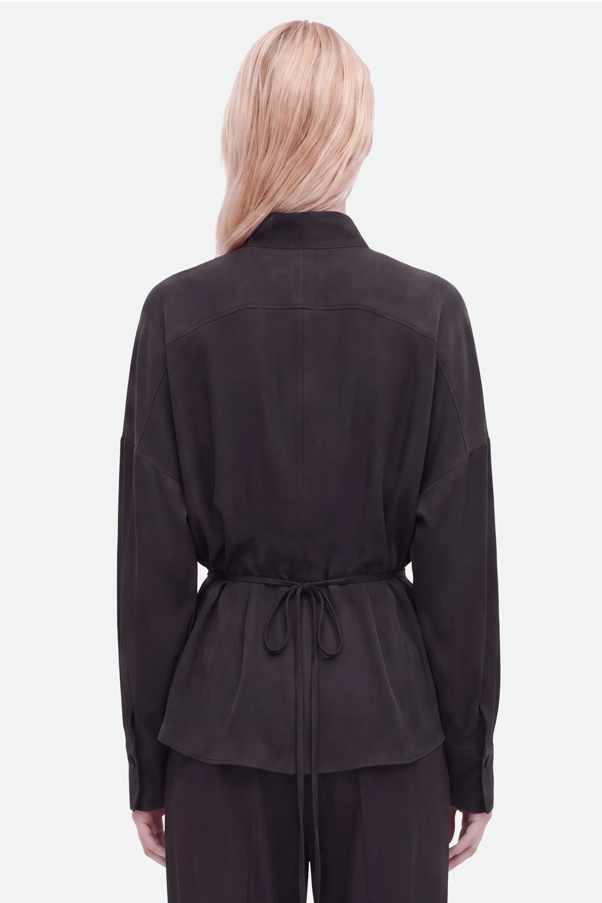 Nocturne Black Women Tie Detail Stand Collar Shirt SKU: N27KN25258_0002 Image 04