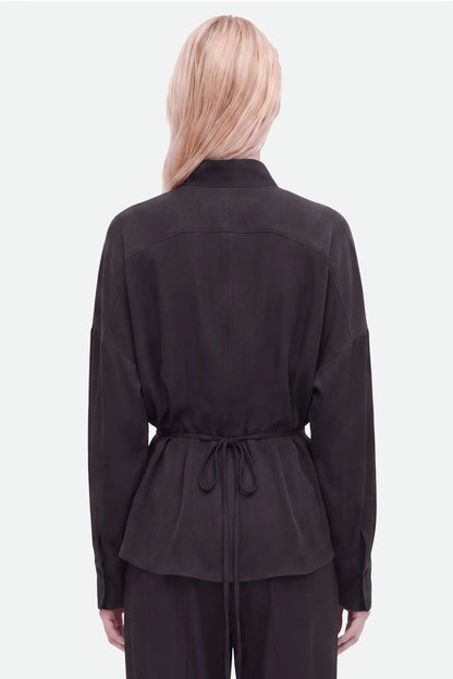 Nocturne Black Women Tie Detail Stand Collar Shirt SKU: N27KN25258_0002 Image 04