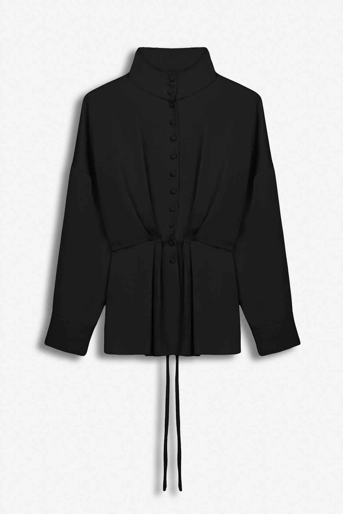 Nocturne Black Women Tie Detail Stand Collar Shirt SKU: N27KN25258_0002 Image 05