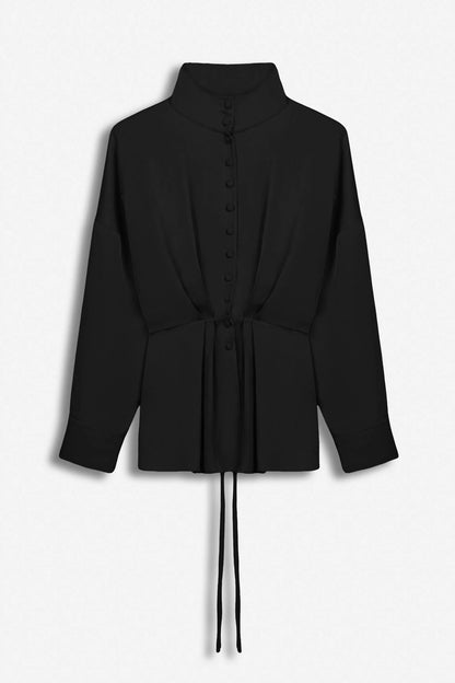 Nocturne Black Women Tie Detail Stand Collar Shirt SKU: N27KN25258_0002 Image 05