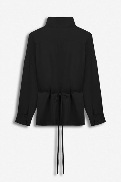 Nocturne Black Women Tie Detail Stand Collar Shirt SKU: N27KN25258_0002 Image 06