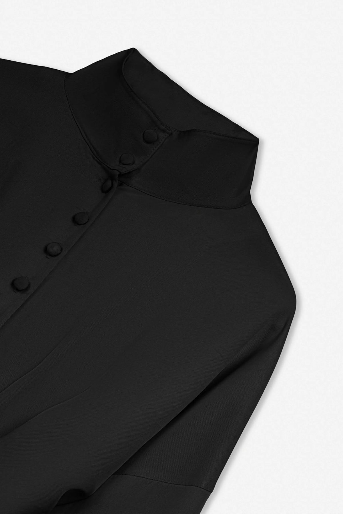 Nocturne Black Women Tie Detail Stand Collar Shirt SKU: N27KN25258_0002 Image 07