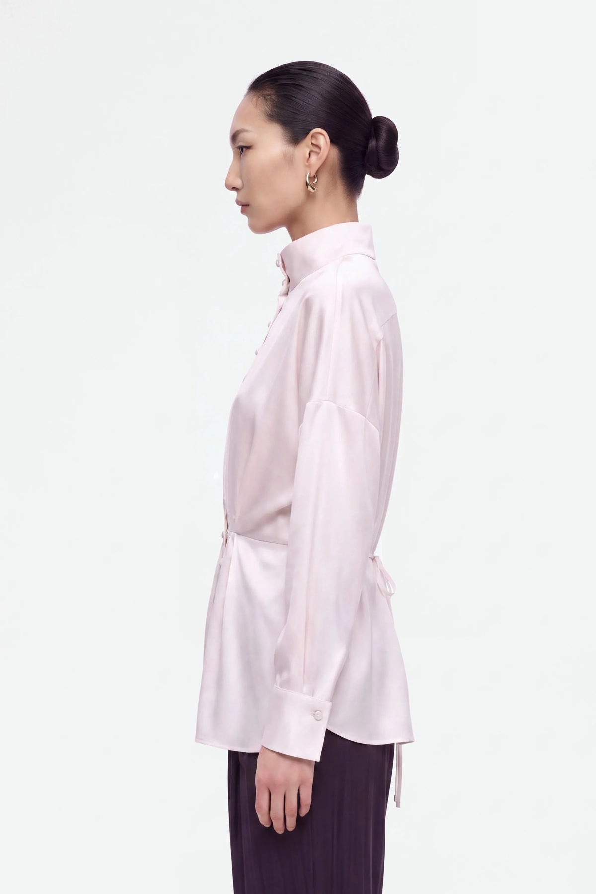 Nocturne Off-White Women Tie Detail Stand Collar Shirt SKU: N27KN25258_0014 Image 02