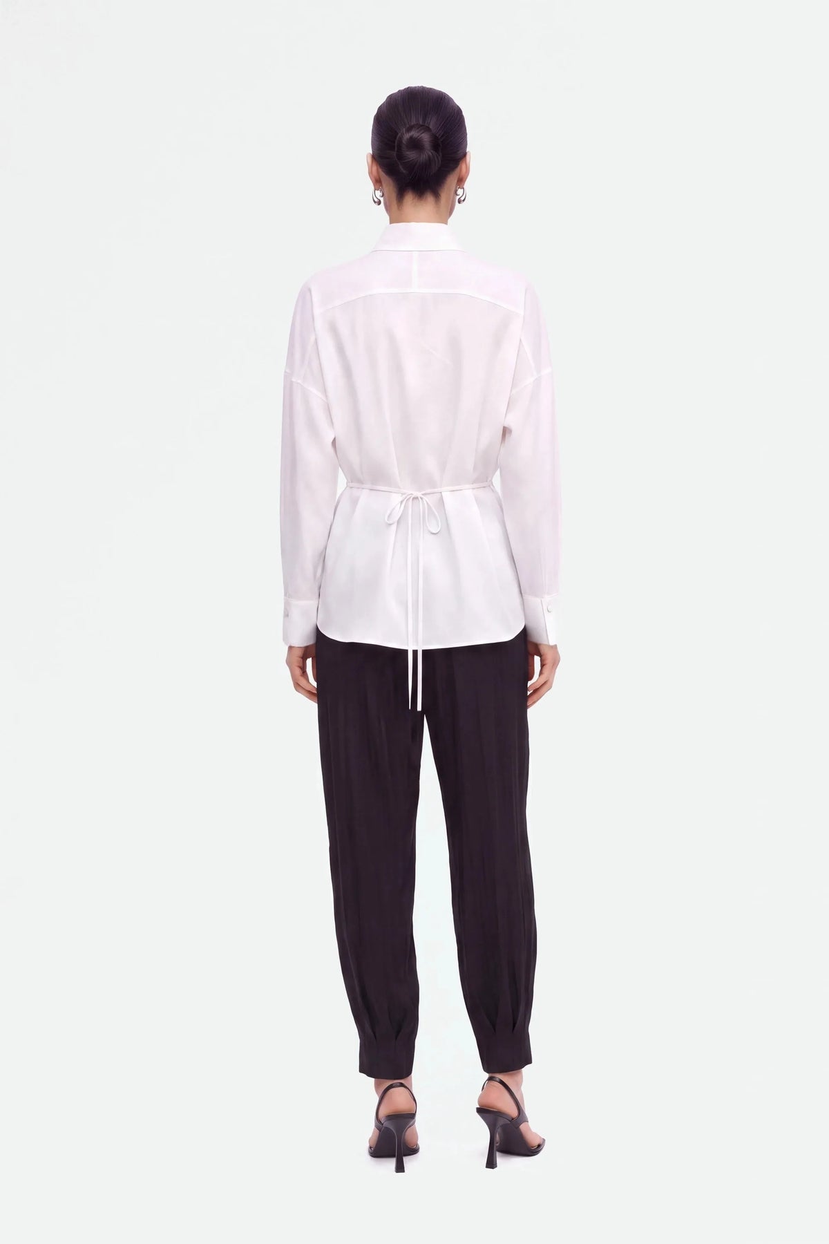 Nocturne Off-White Women Tie Detail Stand Collar Shirt SKU: N27KN25258_0014 Image 03