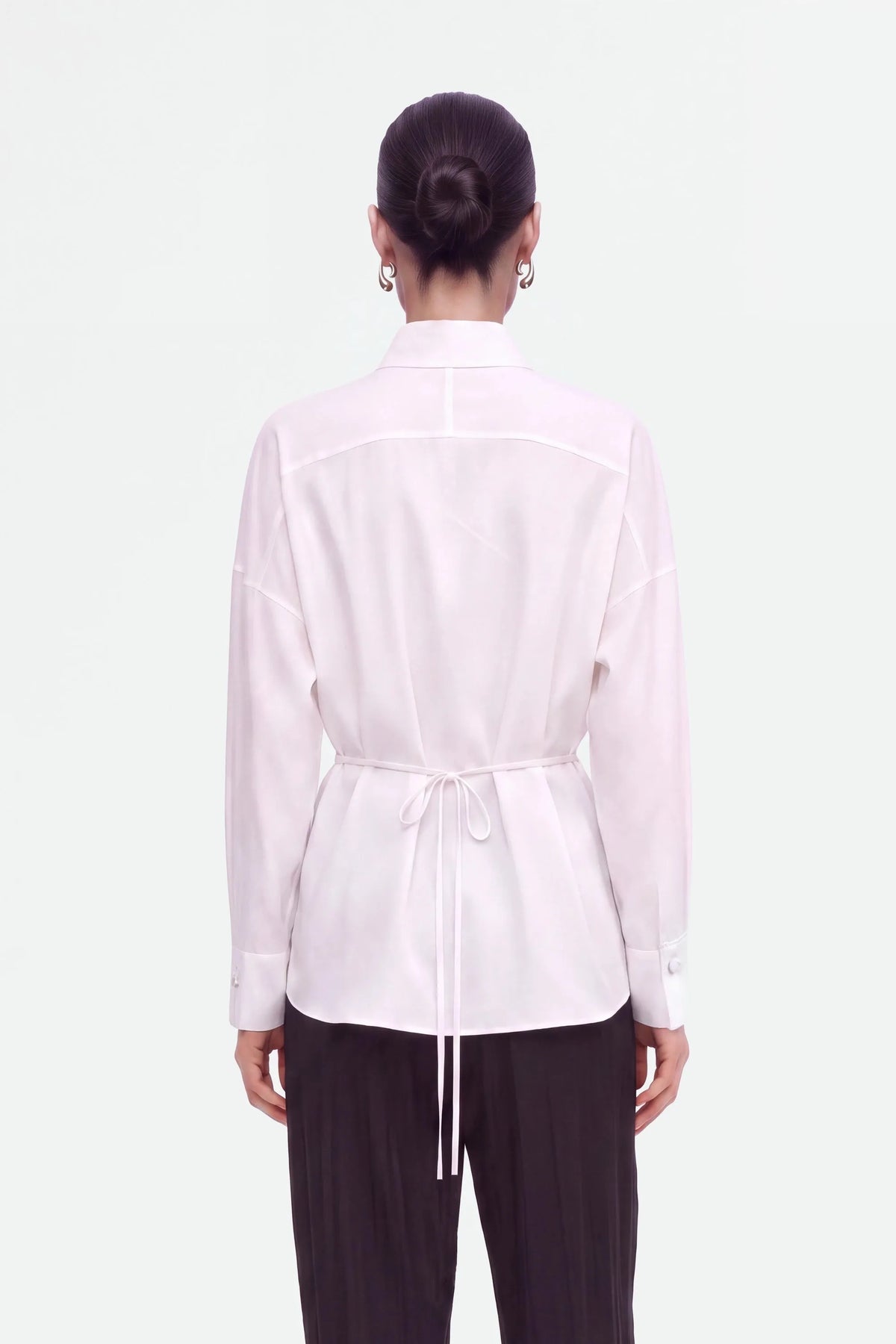 Nocturne Off-White Women Tie Detail Stand Collar Shirt SKU: N27KN25258_0014 Image 04