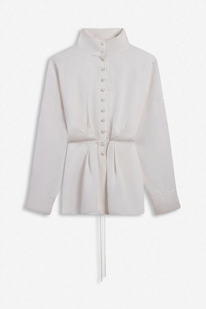 Nocturne Off-White Women Tie Detail Stand Collar Shirt SKU: N27KN25258_0014 Image 05