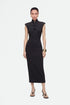 Nocturne Black Women Padded Shoulder Button Detail Maxi Dress SKU: N27KN2840_0002 Image 01