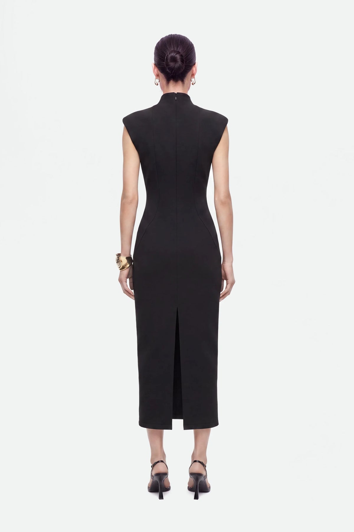 Nocturne Black Women Padded Shoulder Button Detail Maxi Dress SKU: N27KN2840_0002 Image 03