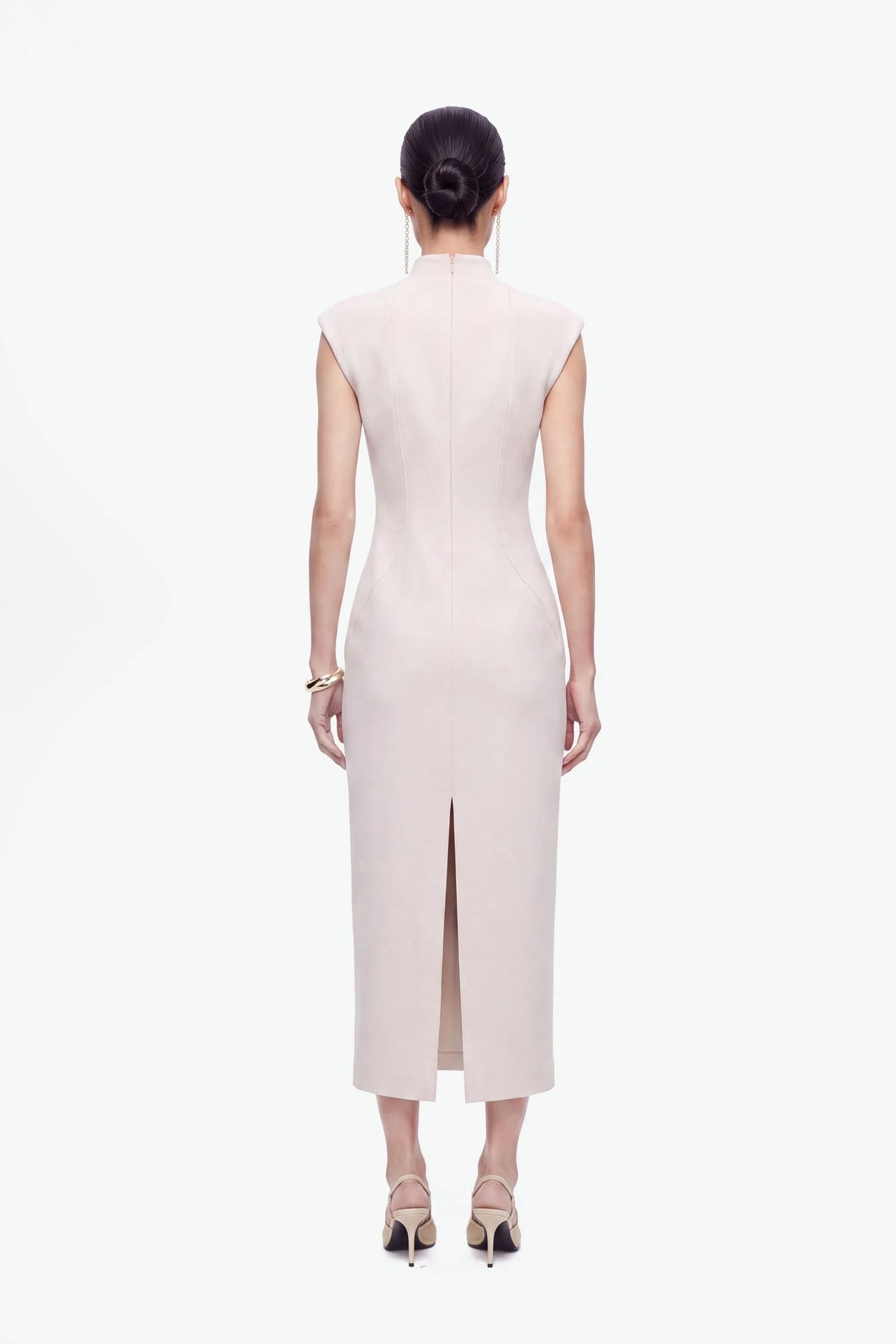 Nocturne Off-White Women Padded Shoulder Button Detail Maxi Dress SKU: N27KN2840_0014 Image 02