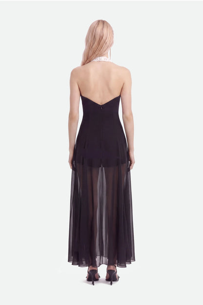 Nocturne Black Women Embroidery Detail Tulle Maxi Dress SKU: N27KN2842_0002 Image 04