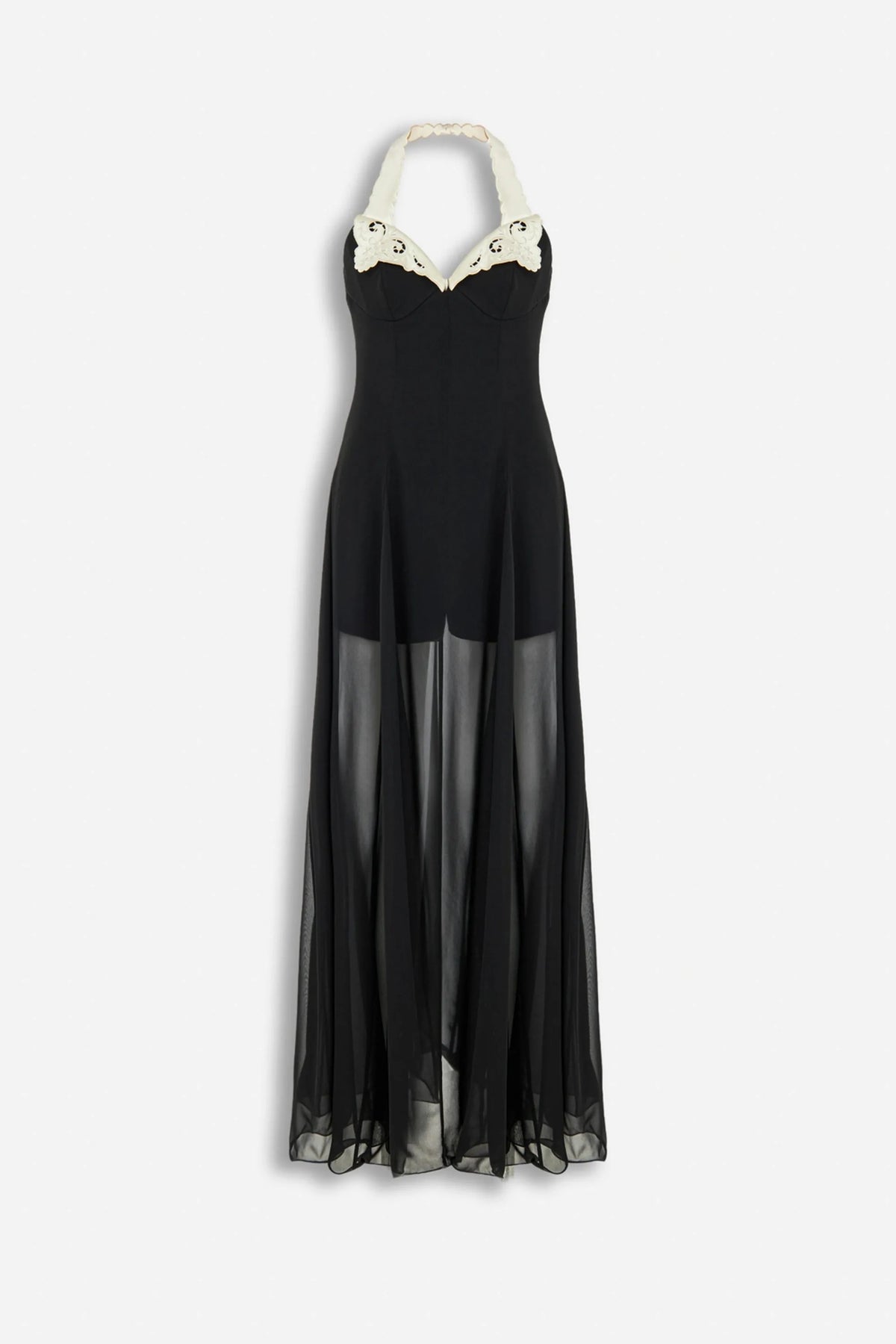Nocturne Black Women Embroidery Detail Tulle Maxi Dress SKU: N27KN2842_0002 Image 05