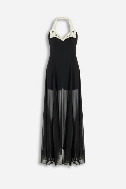 Nocturne Black Women Embroidery Detail Tulle Maxi Dress SKU: N27KN2842_0002 Image 05