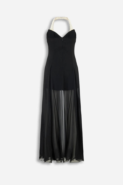 Nocturne Black Women Embroidery Detail Tulle Maxi Dress SKU: N27KN2842_0002 Image 06