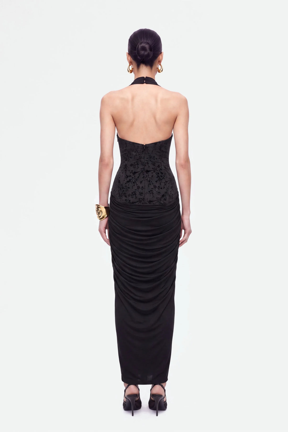 Nocturne Black Women Jacquard Halter Neck Maxi Dress SKU: N27KN2846_0002 Image 02
