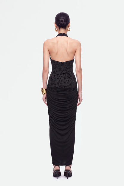 Nocturne Black Women Jacquard Halter Neck Maxi Dress SKU: N27KN2846_0002 Image 02