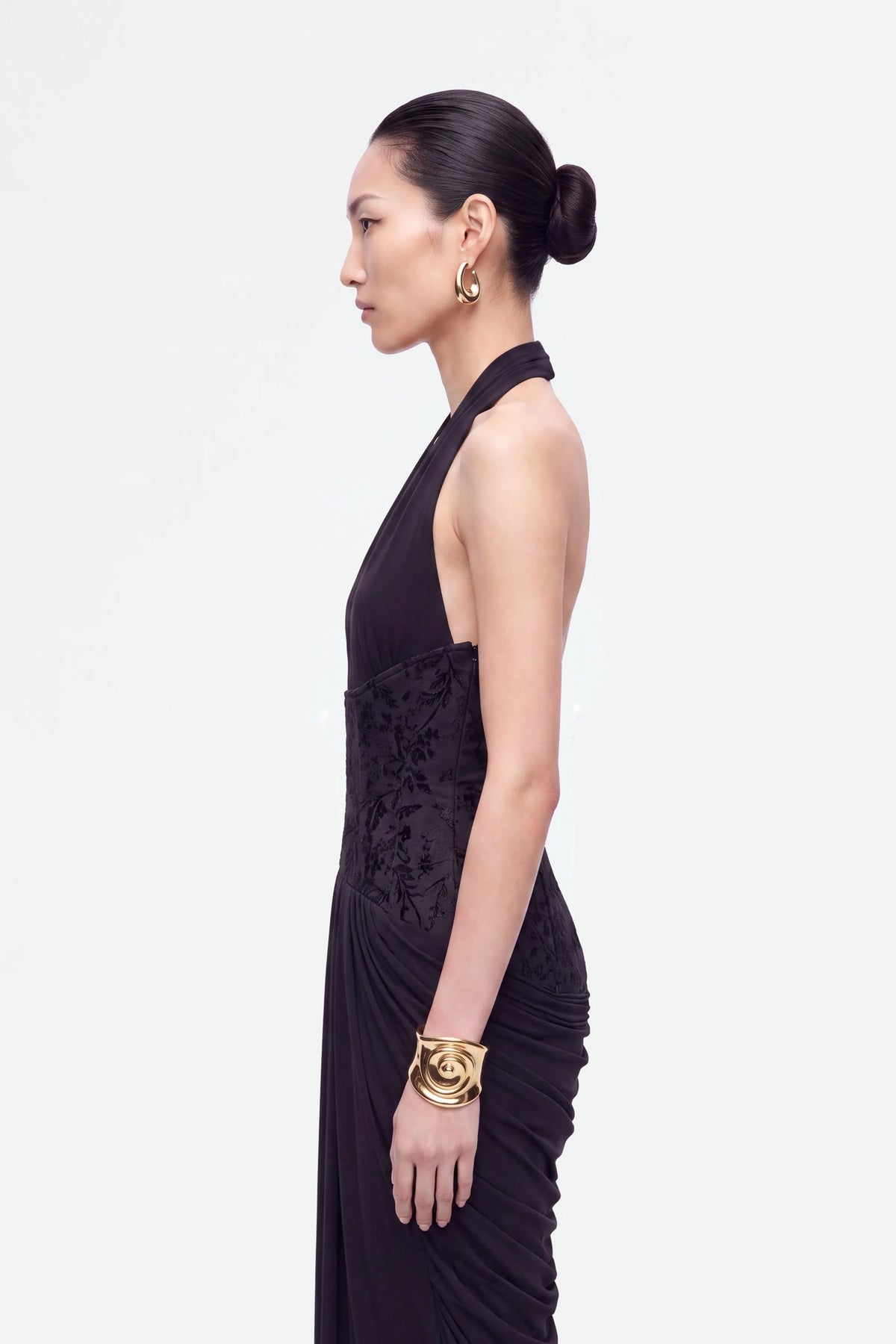 Nocturne Black Women Jacquard Halter Neck Maxi Dress SKU: N27KN2846_0002 Image 04