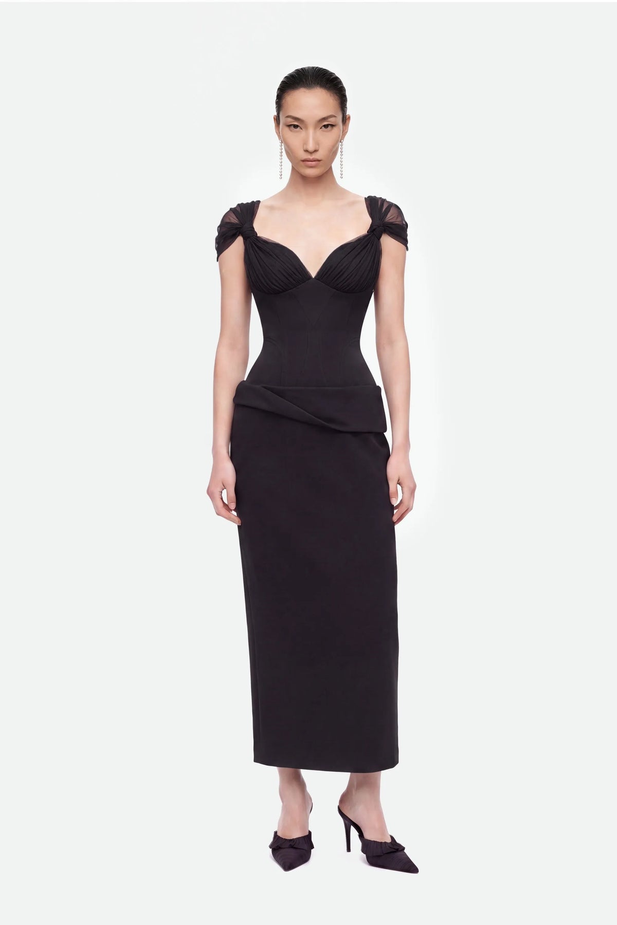 Nocturne Black Women Boned Sweetheart Peplum Midi Dress SKU: N27KN2849_0002 Image 01
