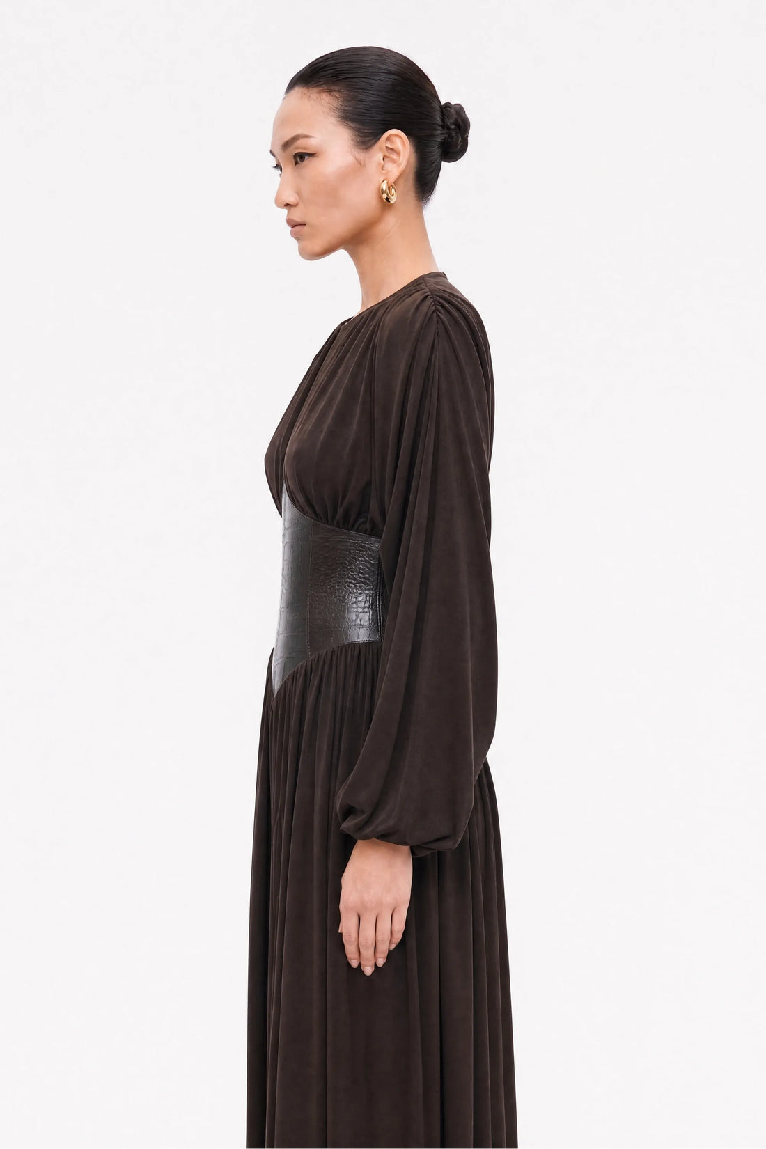 Nocturne Brown Women Leather Corset Maxi Dress SKU: N27KN2857_0025 Image 02