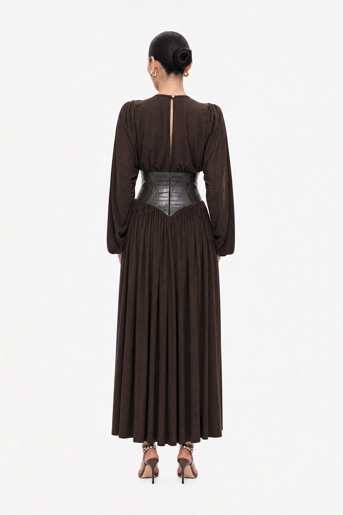 Nocturne Brown Women Leather Corset Maxi Dress SKU: N27KN2857_0025 Image 03
