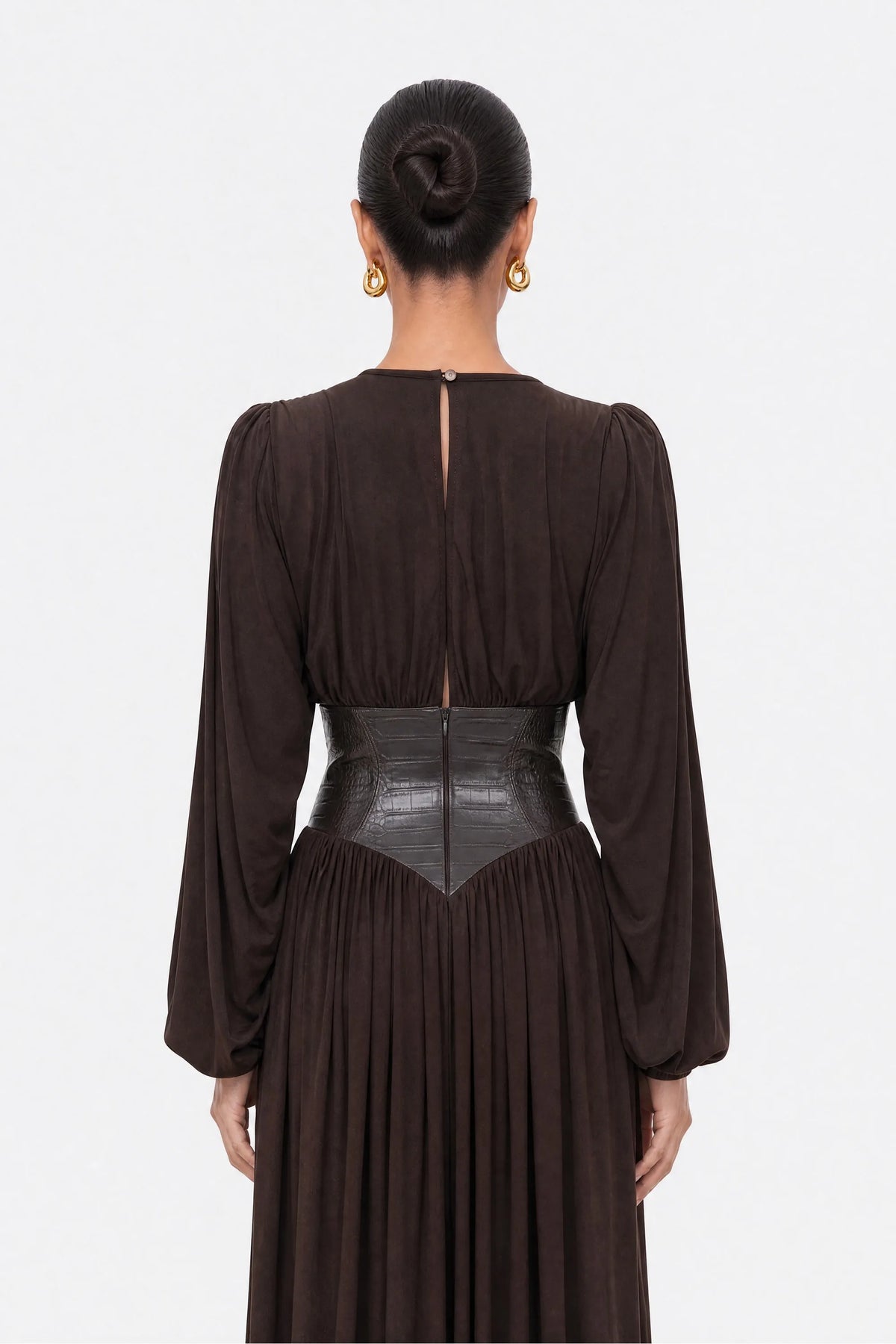 Nocturne Brown Women Leather Corset Maxi Dress SKU: N27KN2857_0025 Image 04