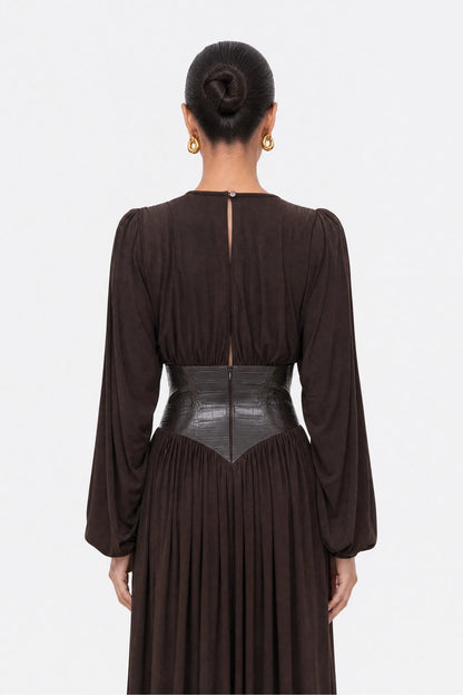 Nocturne Brown Women Leather Corset Maxi Dress SKU: N27KN2857_0025 Image 04