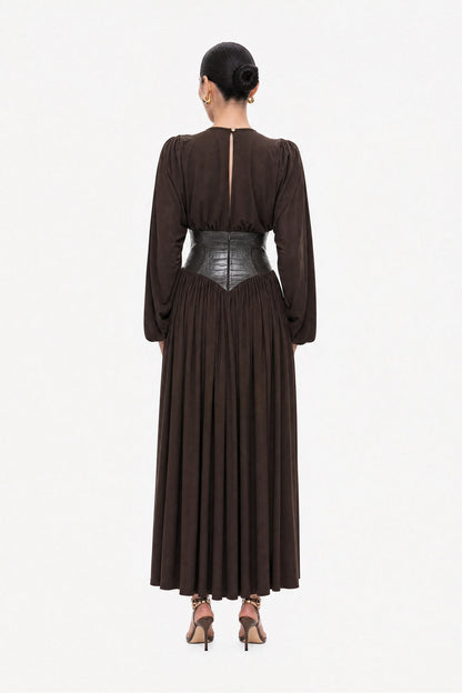 Nocturne Brown Women Leather Corset Maxi Dress SKU: N27KN2857_0025 Image 07