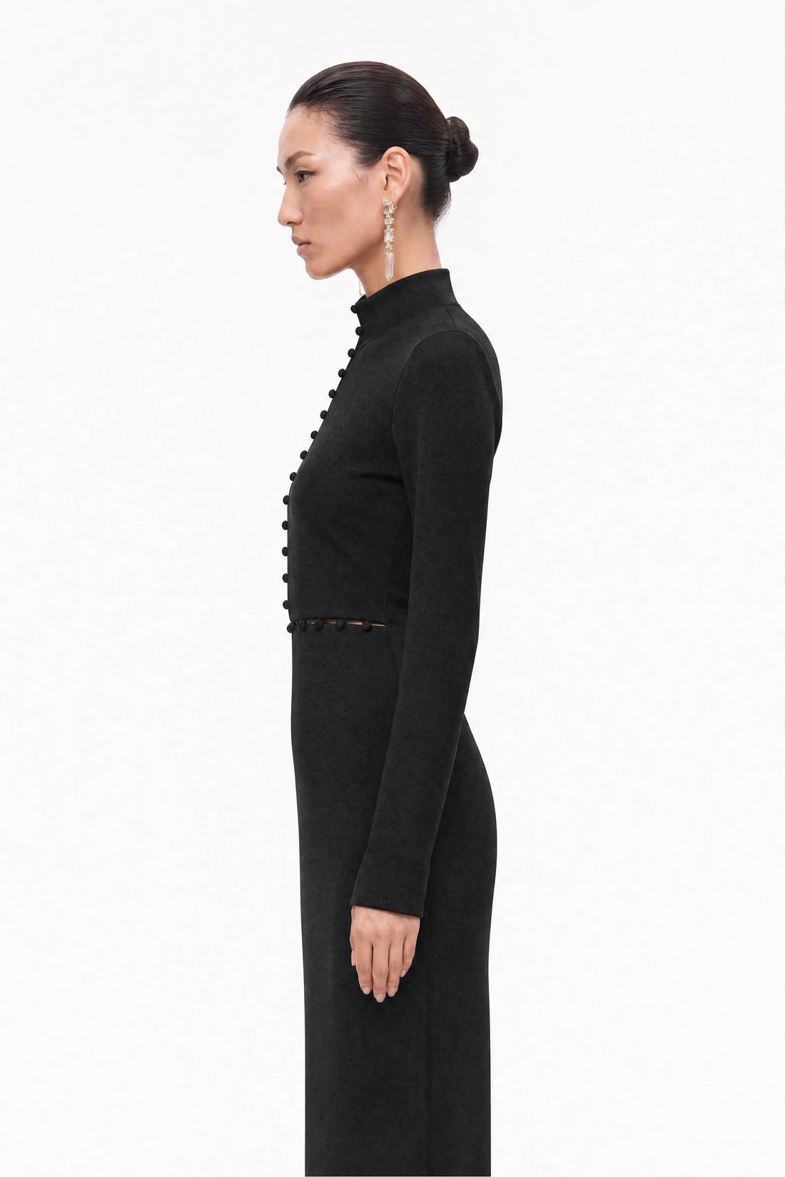 Nocturne Black Women Button Detail Stand Collar Maxi Dress SKU: N27KN2871_0002 Image 02