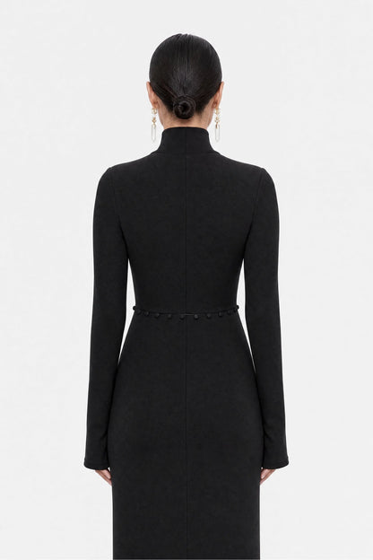 Nocturne Black Women Button Detail Stand Collar Maxi Dress SKU: N27KN2871_0002 Image 04