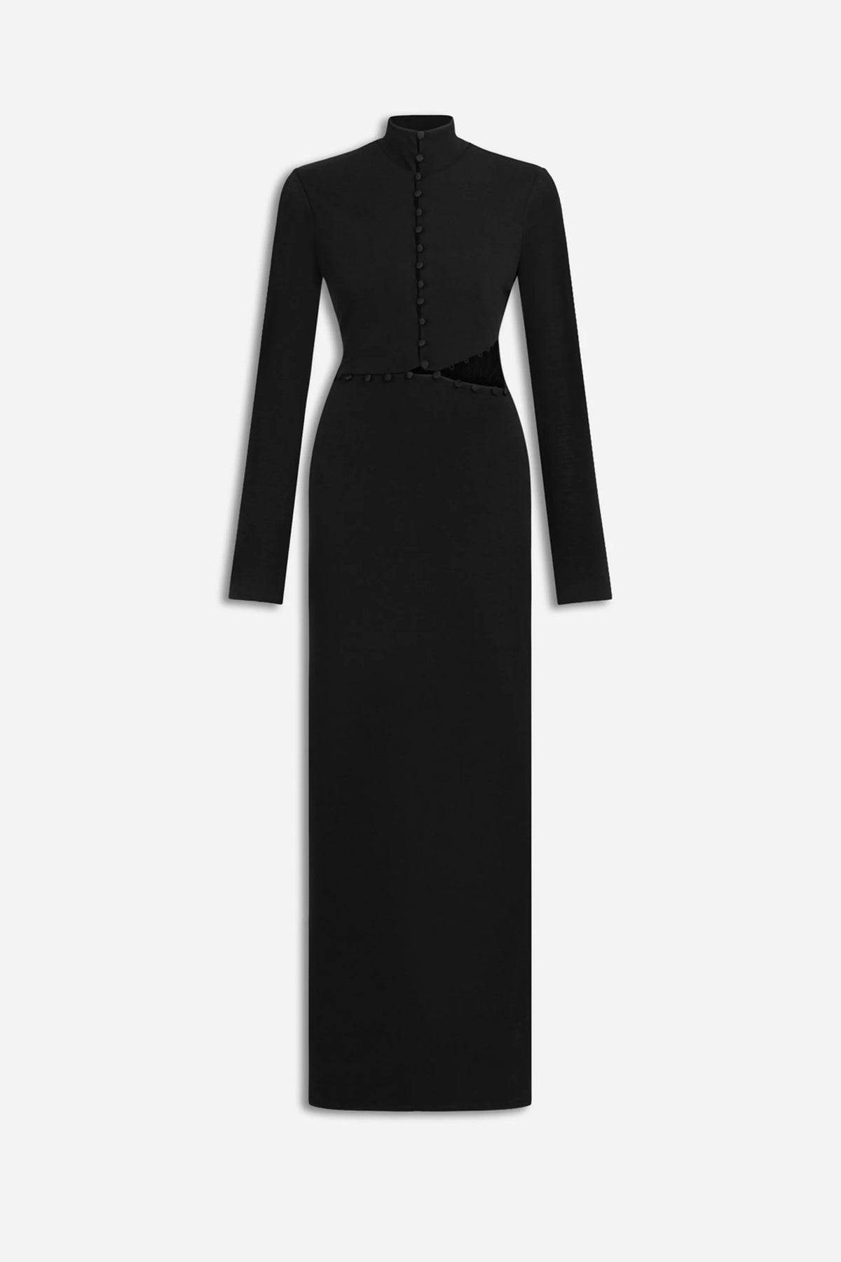 Nocturne Black Women Button Detail Stand Collar Maxi Dress SKU: N27KN2871_0002 Image 06
