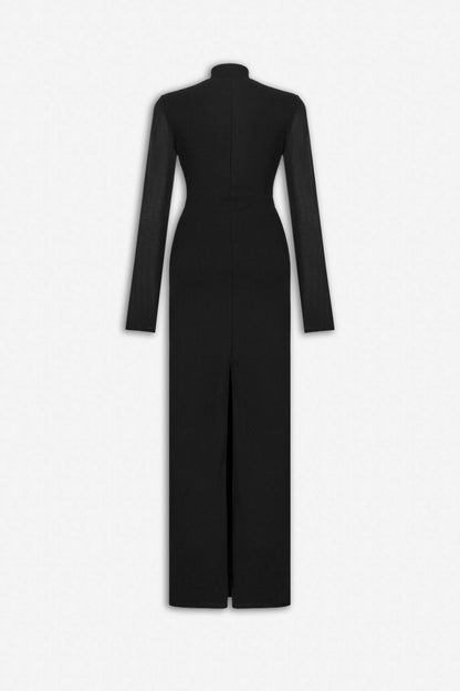 Nocturne Black Women Button Detail Stand Collar Maxi Dress SKU: N27KN2871_0002 Image 07