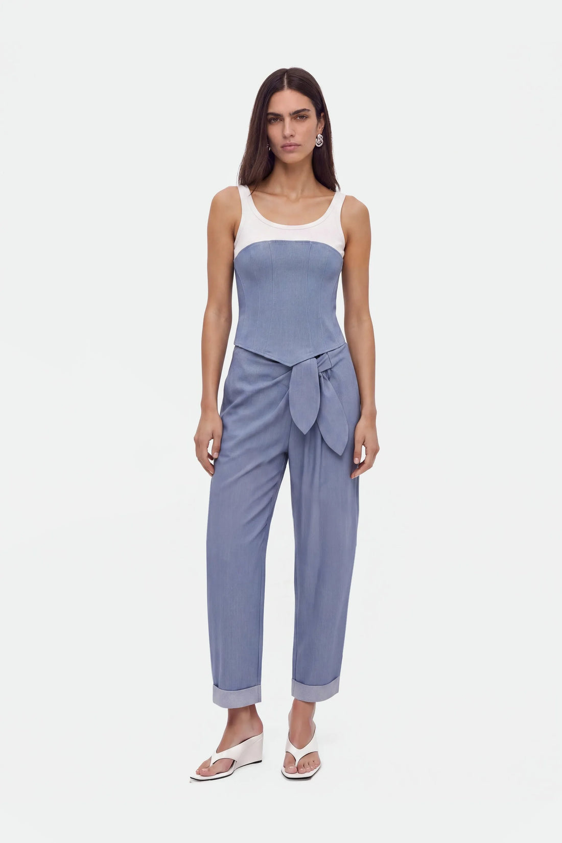 Nocturne Blue Women Tie Detail Pleated Trousers SKU: N27KN3538_0011 Image 01