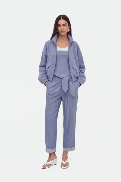 Nocturne Blue Women Tie Detail Pleated Trousers SKU: N27KN3538_0011 Image 03