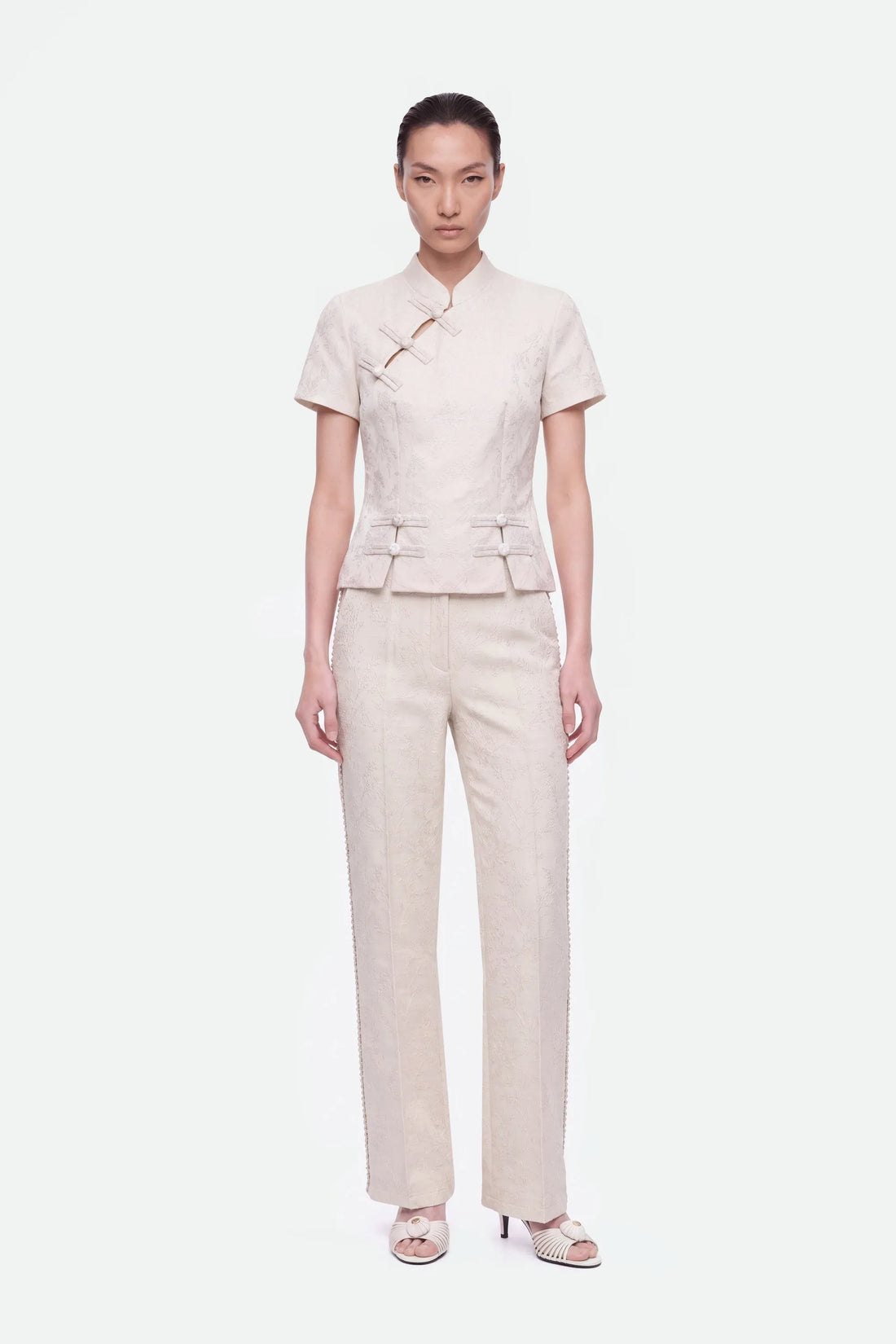 Nocturne Off-White Women Textured Mid Rise Trousers SKU: N27KN3539_0014 Image 01